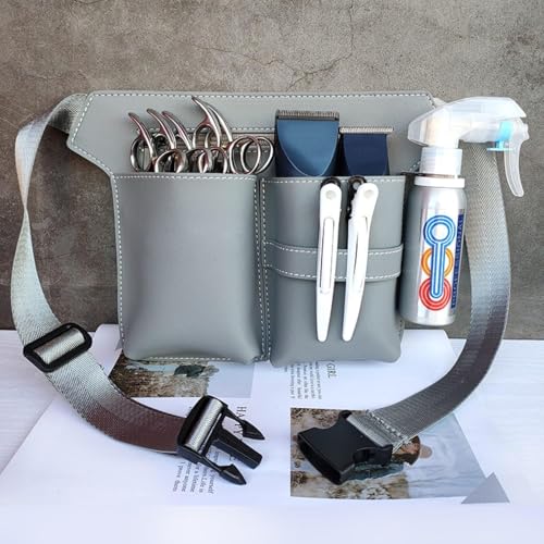 Scissor Bag,Barber PU Leather Waist Pouch,Professional Hairdressing Tools Storage Holster with Waist Belt,Hairstylist Waist Belt,Professional Hairdressing Tools Storage Holster - color: Dark Gray