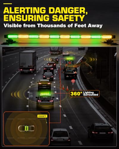42" Emergency Flashing Strobe Lights Bar with 28 Strong Magnets Double Side Traffic Advisor 206 LED Warning Snow Plow Light for Trucks Vehicles Tow Pickup, Amber/Green - color: #06 Amber/ Green