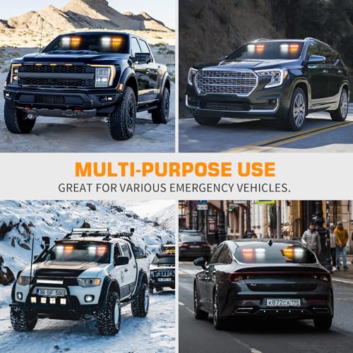 XRIDONSEN 2 in 1 Dash Strobe Lights Interior Windshield Emergency Lights - color: Amber/White