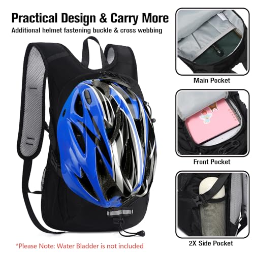 12L Kids Hiking Backpack, Small Hydration Backpack, Waterproof Kids Camping Daypack 5-10, No Water Bladder… - color: Black