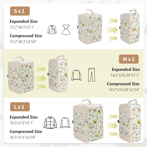 Extra Large Compression Packing Cubes for Carry On, 4 Set Lightweight Travel Packing Organizers with Breathable Mesh, Expandable Compression Cubes for Travel, Herbal - color: Herbal