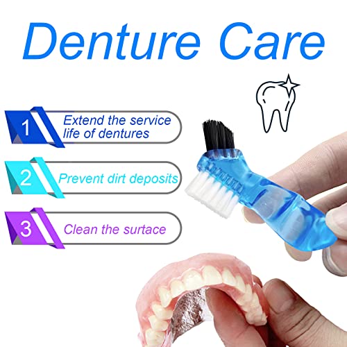 2 Pack Travel Denture Bath Case Set Orthodontic Dental Box Case with Brush, Denture Soaking Cup False Teeth Retainer Container for Clear Braces, Mouth Guard, Night Guard - color: Black & Purple