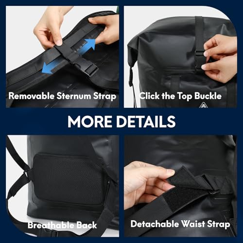 Haimont Large Waterproof Roll Top Dry Backpack 100L, Black | 500D Ripstop, IPX7, Air Valve, Adjustable Straps for Boating Kayaking, Surfing, Camping Fishing - color: Black, size: 100L