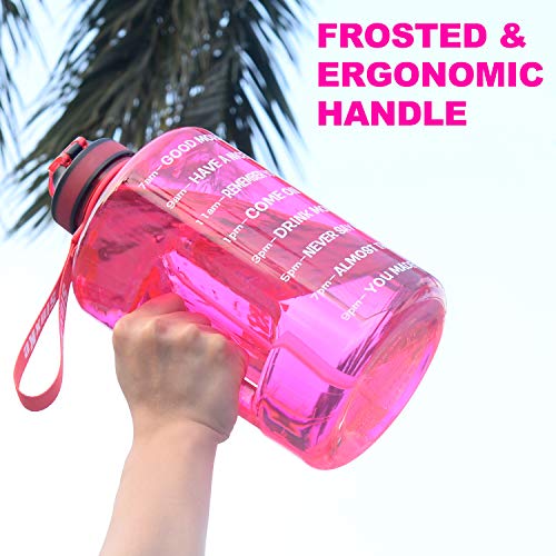 SLUXKE 1 Gallon Motivational Sports Water Bottle with Time Marker, BPA Free 128oz Leak Proof Jug, Black, Plastic, 128 ounces, Fitness, Sports, Outdoor Activities - color: Pink