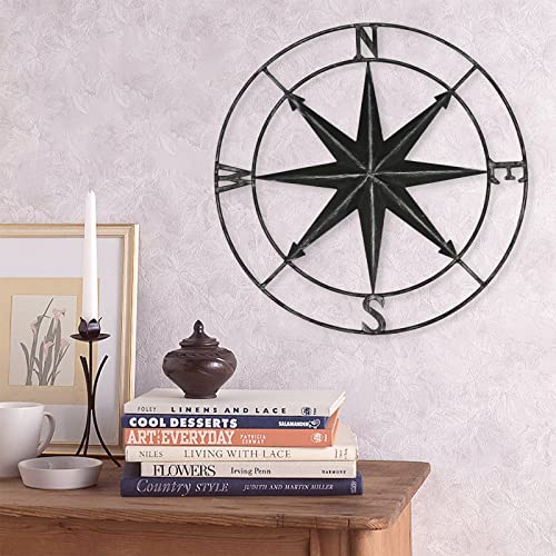 aboxoo Round Metal Compass Decorative Compass Metal Wall Art Hanging Wall Sculpture 11 Inch Black Diameter Farmhouse Decor Indoor or Outdoor Sign - color: Black, size: 11"L x 11"W