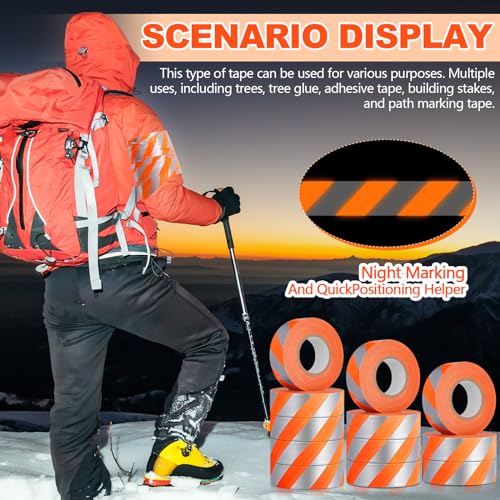 Pushglossy 12 Rolls 1" x 1800' Orange Flagging Tape with Silver Stripe | Non Adhesive, Reflective, Plastic Survey Ribbon Surveyor Caution Trail Marking Tape for Tree Mark Hunting Hiking Construction - size: 1"x 150'