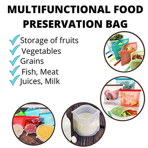Performore Reusable Silicone Food Storage Bags 6 Pack | 9.5" x 8.5" x 2" | Leakproof, Freezer & Microwave Safe | Eco-Friendly, BPA-Free, Dishwasher Safe | Ideal for Meal Prep, Snacks, and Sous Vide