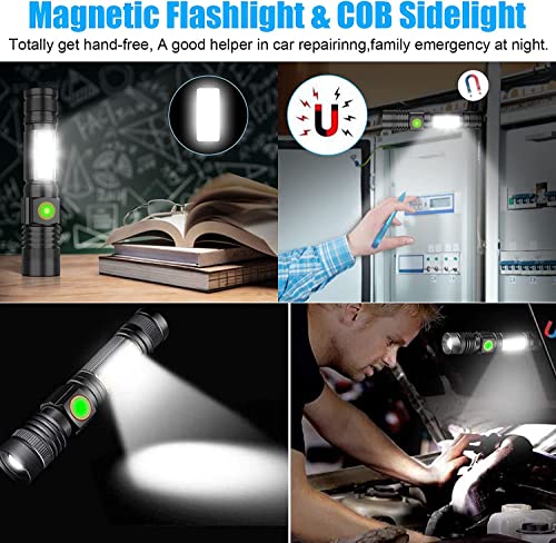 Hoxida Flashlight USB Rechargeable,LED Magnetic with COB Sidelight 2PCS - color: 2pack flashlight with box