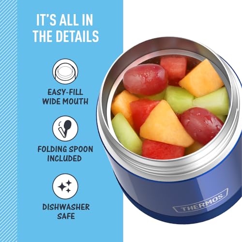 THERMOS FUNTAINER Kids Food Jar with Spoon, 10oz, Navy - color: Navy, size: 10 Ounce