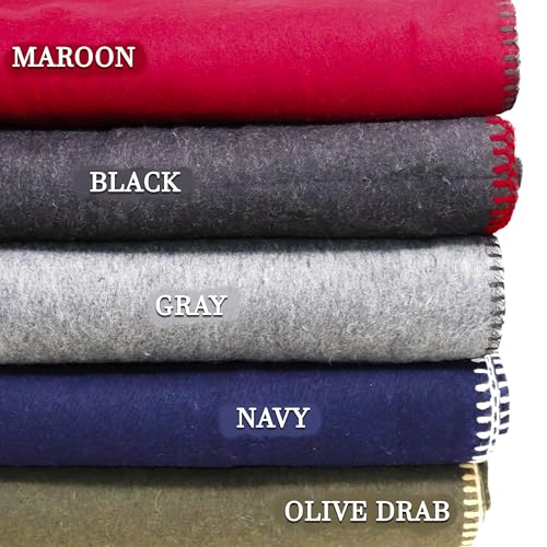 Heavy Duty Wool Blanket, Survival, Emergency, and First Aid Use – Mil-Spec, Fire Retardant, Durable Outdoor Wool Blankets for Camping. - Black, (64 x 90 inches) - color: Black