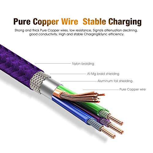 6ft USB A to USB C Cable Fast Charging Braided for Samsung Galaxy S26/S25/S24 Ultra/Plus/FE, A56 5G, A36 5G, A26 5G, A17 5G, A16 5G, Moto G Power/Stylus/Play, TCL 50/40, Pixel (Purple) - color: Purple, size: 6 Feet