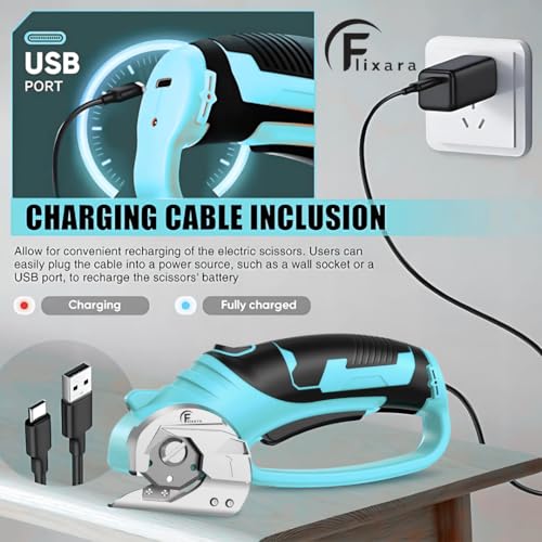 Cordless Electric Scissors 3.6V – Rechargeable Rotary Blade Cardboard Cutter with Safety Lock, Ergonomic Grip & USB Charging – Perfect for Cardboard, Fabrics, Leather & DIY Projects - Blue - color: Blue