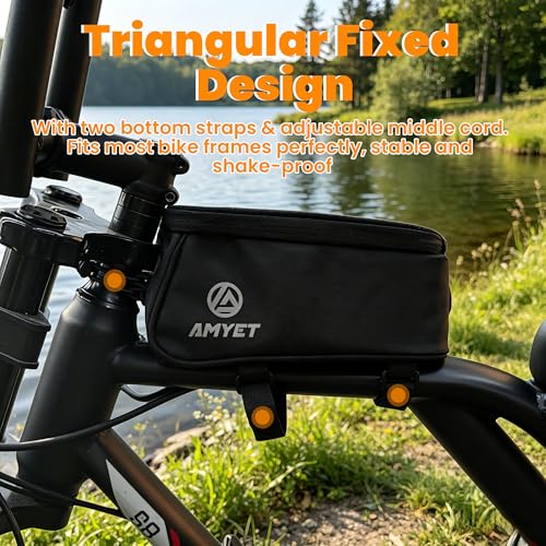 WB01 Large Waterproof Bike/Bicycle Phone Front Frame Bag,Water-resistant Tube Bag Phone Holder with Touchscreen & Storage,Cycling Pouch, Navigation Bike Accessories for Phone Under 7", Black