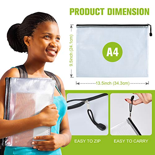 6PCS Mesh Zipper Pouch Bags: A4 Clear Zipper Pouches for Classroom, Black | 13.5 x 9.5 Inch Plastic Mesh Bag Letter Size Document Pouch, Waterproof Organizing Pouch for School and Office Supplies - color: Black, size: A4 (13.5×9.5 inch)
