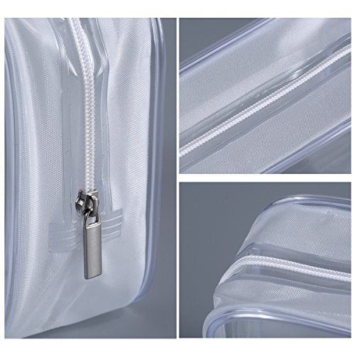 5 Pack Clear Plastic Zippered Toiletry Carry Pouch White, Small - color: White 5, size: Small