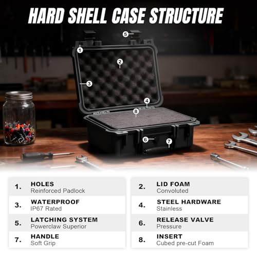 Jack Boss Waterproof Hard Camera Case with Pre-cut Foam,black,updated | Portable Hard Shell Case With Updated Plastic Material,Fit Use of Drones,Camera,Equipments,13.6X11.4X6 Inch - color: BLACK-UPDATE, size: 13.6x11.4x6 in