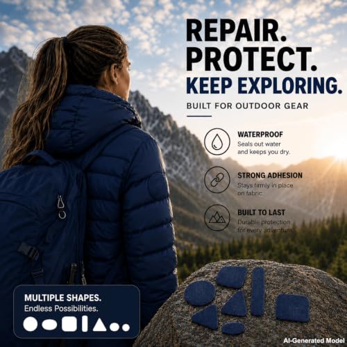 Self Adhesive Fabric Repair Patches for Clothes, Precut Multi-Shape Polyester Patches for Jackets & Gear, Waterproof Stick-On Repair Sheet 3.94 x 7.09in (Navy Blue) - color: Navy Blue