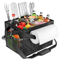 FANGSUN Grill Caddy, Foldable BBQ Caddy with Paper Towel Holder, Black | 11 Compartments, Easy-Clean Aluminum Interior, 1680D Oxford Fabric, Water-Resistant, Shoulder Strap Included, Tailgating - style: Black