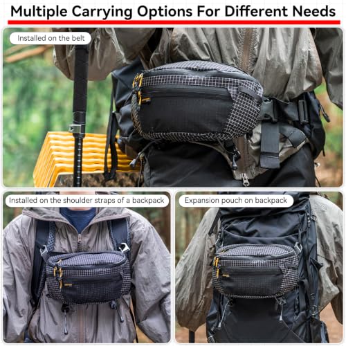 HIKEMAN Strap Pack Pouches for Backpack, Lightweight Phone Pocket, Large Capacity and Waterproof Fanny Pack Multi-functional Outdoor Bag for Hiking, Running, Travel, Cycling (Black) - color: Black