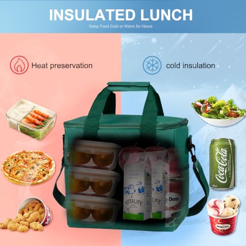 iknoe 24 Can Insulated Cooler Bag, Leakproof Lunch Tote BlackishGreen - color: Blackish green, size: Large