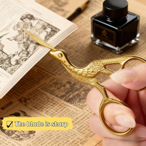 Copper Crane Embroidery Scissors,Sharp Rainbow Stainless Steel Craft Snips for Sewing,3.74 inch,Comfortable Grip for Crafts and Sewing,DIY,Tea Sachets,Ideal Gift for Precision Cutting (Gold) - color: Gold