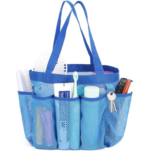 Fammart Mesh Shower Caddy Portable for College Dorm Room Essentials, Odorless Polyester Large Shower Tote Bag with Dual Handles, 8-Pocket Quick-Dry Toiletry Organizer for Travel, Beach, Camping, Gym - color: Multiple Pockets, 1 Pack - Blue