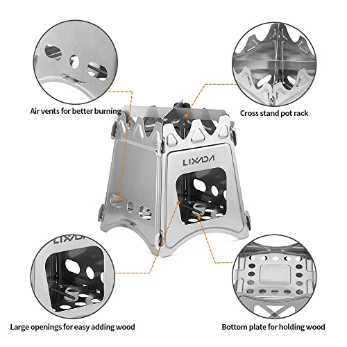 Lixada Camping Wood Stove Folding Lightweight Stainless Steel Wood Burning Stoves Portable Backpacking Stove for Outdoor Camping Hiking Backpacking Picnic Hunting BBQ - color: Large-6.5*6.5*7.7in