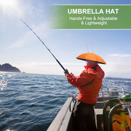 Umbrella Hat, Fishing Hat Hands Free Waterproof Adjustable Sun | Rain Cap Elastic Band Fit Camping - color: Sapphire Blue