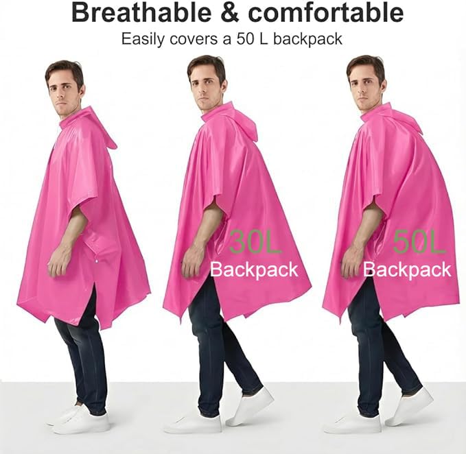 UPSEN Rain Ponchos for Adults, 2 Pcs Reusable Raincoats Coats Jackets Emergency for Women Men with Hood - color: 1 Blue+1 Pink