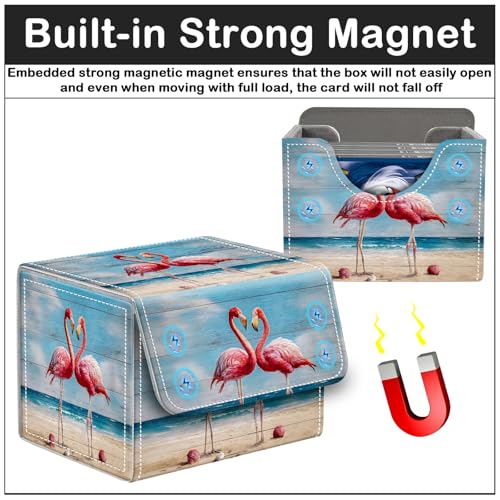 Premium Commander Deck Box,Magnetic Trading Card Storage Case for MTG TCG - Fits 100+ Single-Sleeved Cards,Cute Flamingo Art Painting - color: Cute Flamingo Art Painting