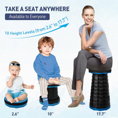 Upgraded Collapsible Stool, 18" Portable Folding Stool | Load Capacity 500lbs for Adults, Sturdy Telescopic Seat for Camping Fishing Hiking BBQ, Blue - color: Blue