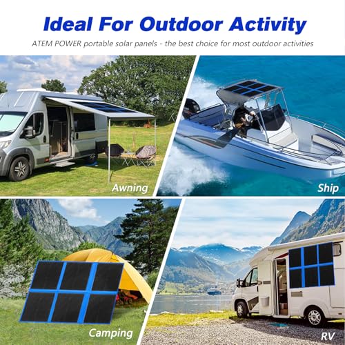 ATEM POWER 300W Portable Solar Panel, Foldable Solar Panel HPBC Chip, 20A MPPT Charger Controller 5V USB Output for 12/24V Battery/Power Station Outdoor Camper RV Hiking Durable Anti Cracking Coating - style: 300w