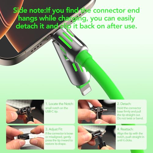 MFish 240W 4-in-1 Fast Charging Cable, Green, 6.6FT | Carrying Case, USB-A & USB-C to USB-C/Lightning, For iPhone 17/16/15/14, MacBook, iPad, Laptop, Samsung S25/S24 - color: Green, size: 6.6Ft