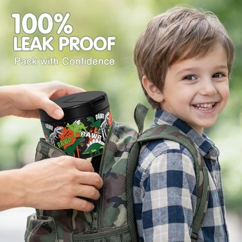 LOHASOK Kids Insulated Thermo for Hot Food Soup, 12oz - color: Black Dinosaur, size: 12 ounces