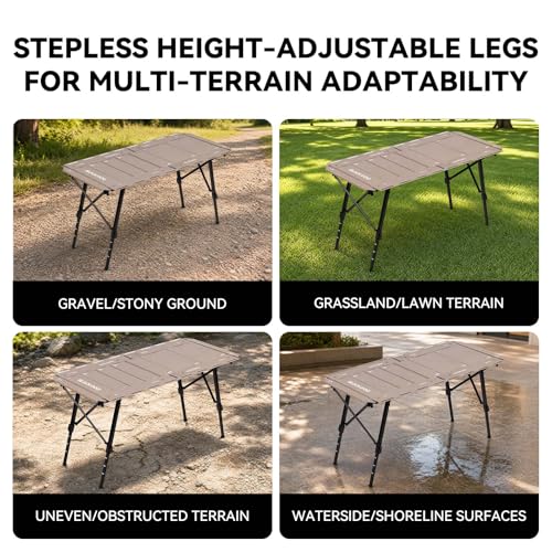 BLACKDOG IGT Camping Table, Portable 4.5U Folding Camp Table | Adjustable Height 16"-24"，IGT Modular System Compatibility，7 Expandable Plates, Aluminum，with Carry Bag，48.8" L x 22.8" W - color: Desert Sand