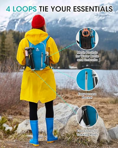 Foldable Small Hiking Backpack with 3 Strap Pockets – Lightweight 300D Spill-proof Daypack for Men Women – Packable Small Travel Backpack with Chest Strap & Trekking Pole Holder – Durable Outdoor Bag - color: Bluegreen-