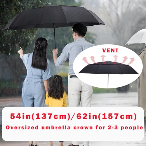 MRTLLOA Compact Golf Umbrella, 10 Ribs Vented Windproof Travel | 49/54/62 Inch Large Oversize, Double Canopy, Quick-Dry Fabric, Lightweight, Umbrellas for Rain - color: Black, size: 62 Inch