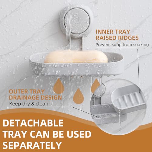 LEVERLOC Soap Holder, Soap Dish for Shower, Suction Cup Bar Soap Holder - style: 1 tier Grey