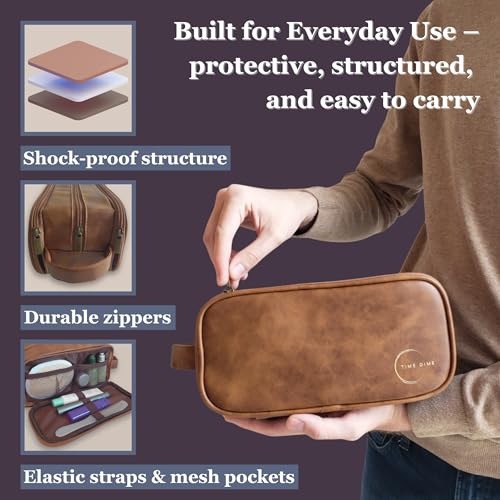 Premium Men’s Toiletry Bag with Drawstring Pouch – Durable Water-Resistant Leather-Look Travel Organizer for Shaving, Grooming & Hygiene Essentials (Light Brown) - color: Light Brown
