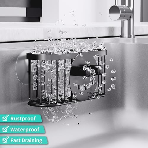 HapiRm Sink Caddy Sponge Holder - 2 Installation Ways Kitchen Sink Organizer with Smiley Face Sponge Holder, Stainless Steel Kitchen Caddy - Black - color: Black, size: with Smiley Sponge Holder