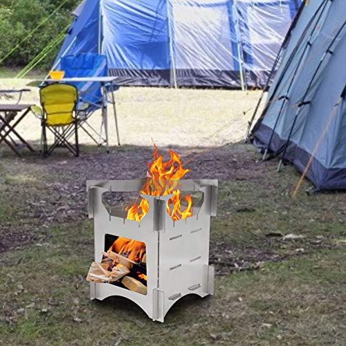 Wood Burning Stove, Portable Stainless Steel Folding Wood Burning Stove Mini Cooker for Outdoor Camping Travel Hiking Picnic