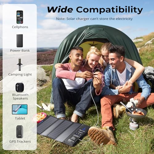 BigBlue 28W High-Efficiency Solar Panel Charger with Dual USB-C and USB-A | Solar Phone Charger for Camping, Backpacking, Folding Solar Panels for iPhone, iPad, Samsung Galaxy, Power Bank, GPS etc - color: Black