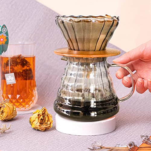 SOTECH Pour Over Coffee Maker Set with Black Gooseneck Kettle Wooden Storage Tray Coffee Dripper Glass Server Coffee Scoop DIY Manual Coffee Maker Set (Portable Sack Set) (coffee maker set) - color: coffee maker set