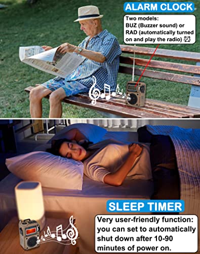 Radio, Bluetooth Speaker Support MicroSD Card, FM MW WB Shortwave Receiver with NOAA Alerts and Sleep Timer, Rechargeable Retro Digital Radios with Backlit and Alarm for Camping HRD701 - color: Brown
