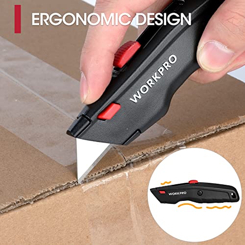 WORKPRO Premium Utility Knife, Retractable All Metal Heavy Duty Box Cutter, Quick Change Blade Razor Knife, with 10 Extra Blades - color: Black