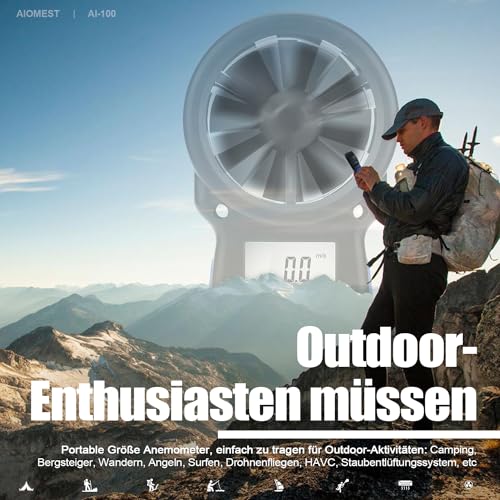AIOMEST Digital Anemometer, Handheld Wind Speed Meter AI-100, Airflow Gauge Measures Air Temperature ℃/℉ Velocity for HVAC with Wind Chill Backlight - color: AI-100 Anemometer
