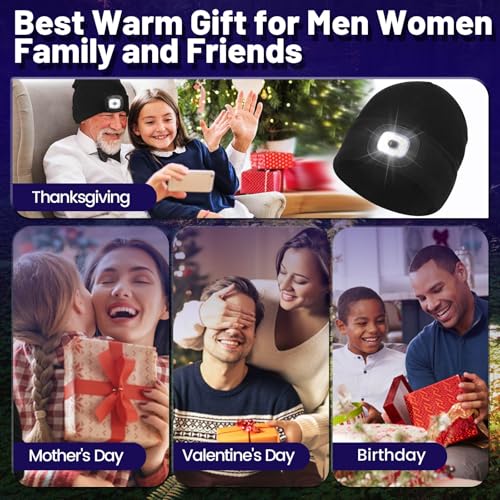 Keains Unisex Beanie with The Light ，Rechargeable LED Headlamp Cap， Warm Knit Hats for Winter Safety Gifts for Men Women Dad - color: Grey