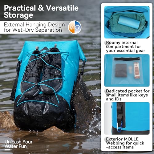 MARCHWAY Floating Roll Top Dry Bag, Flexible Lightweight TPU-coated Nylon Waterproof Backpack 20L/30L/40L with Padded Straps for Boating, Kayaking, Swimming, Hiking, Beach (Blue, 40L) - color: Blue, size: 40L