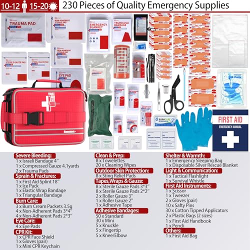 Comprehensive First aid Kits, First Aid Trauma Kit with Labelled Compartments for Cars, Home, Office, Backpacking, Camping, Traveling, and Cycling -324 Pieces - size: Extra Large