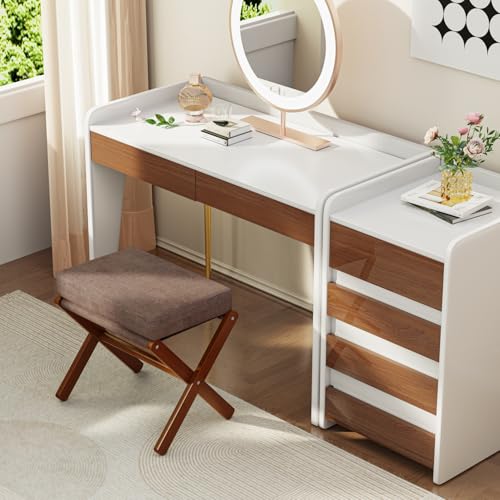BAMBOOHOMIE Foldable Foot Stool Ottoman, Modern Foot Rest with Bamboo X Legs & Thick Foam Cushion, Folding Foot Stools Small Padded for Bedroom Living Room, Footstool for Chair Couch (Brown - Brown) - color: Brown - Brown
